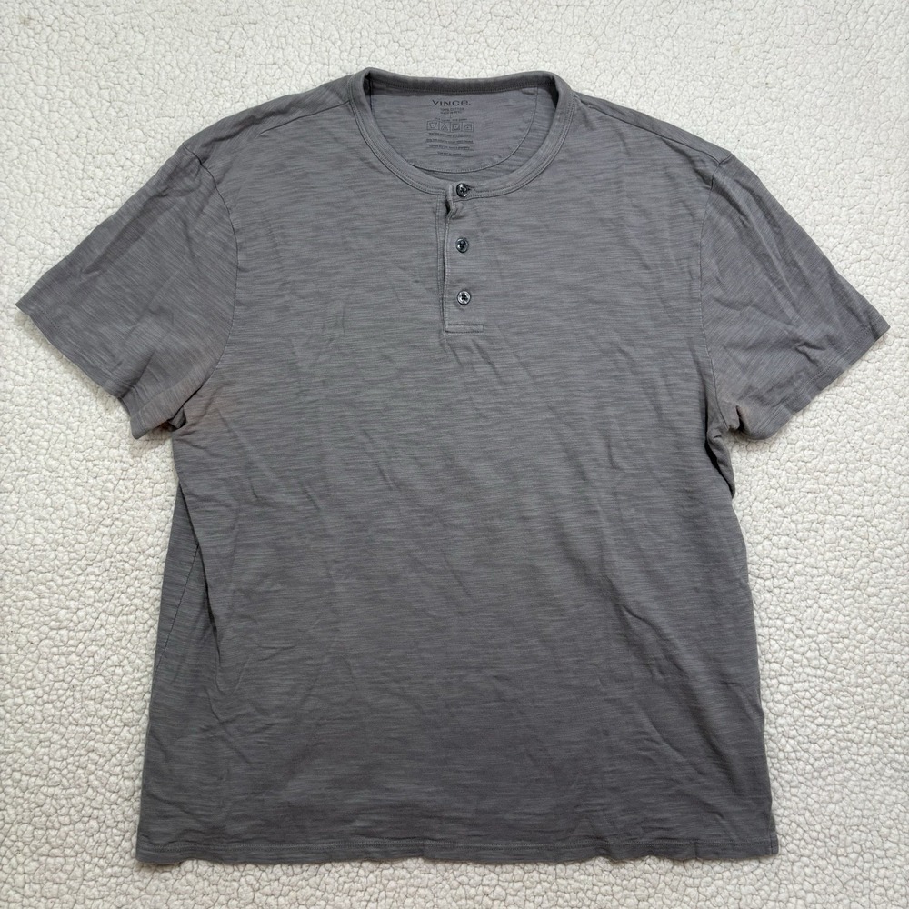 Vince Mens Grey Slub 100% Cotton Short Sleeve Henley Shirt Size L Peru Basic
